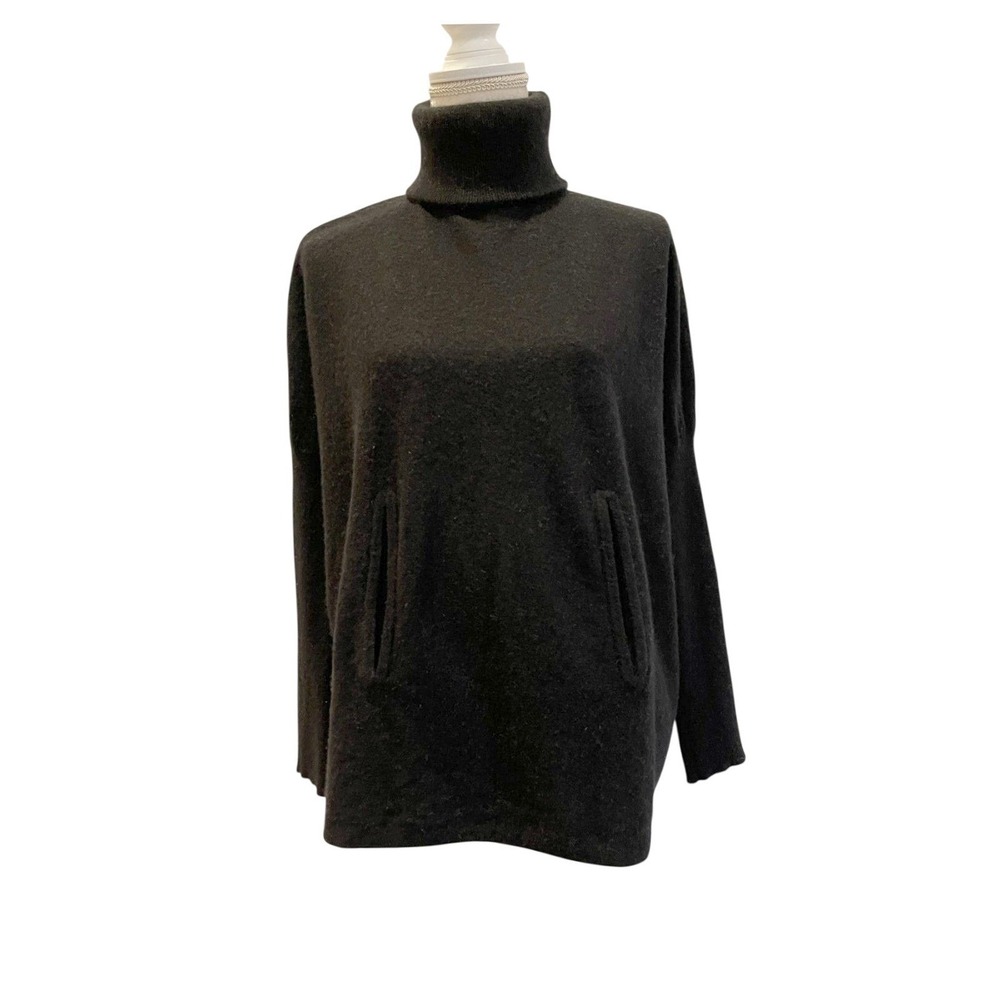 Garnet Hill Wool Cashmere Turtleneck‎ Tunic Sweater Black Pocket Soft Luxury XS